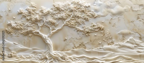 Beautiful Chinese landscape 3d relief wallpaper. Mural wallpaper. Wall art. AI generated illustration.