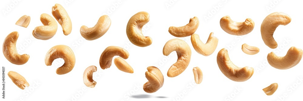 Nuts Cashew. Falling Cashew Nuts with Clipping Path on White Background Nuts Cashew. Falling Cashew Nuts with Clipping Path on White Background