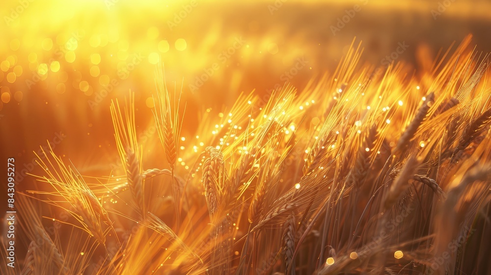 Field of wheat gleaming in the sunlight