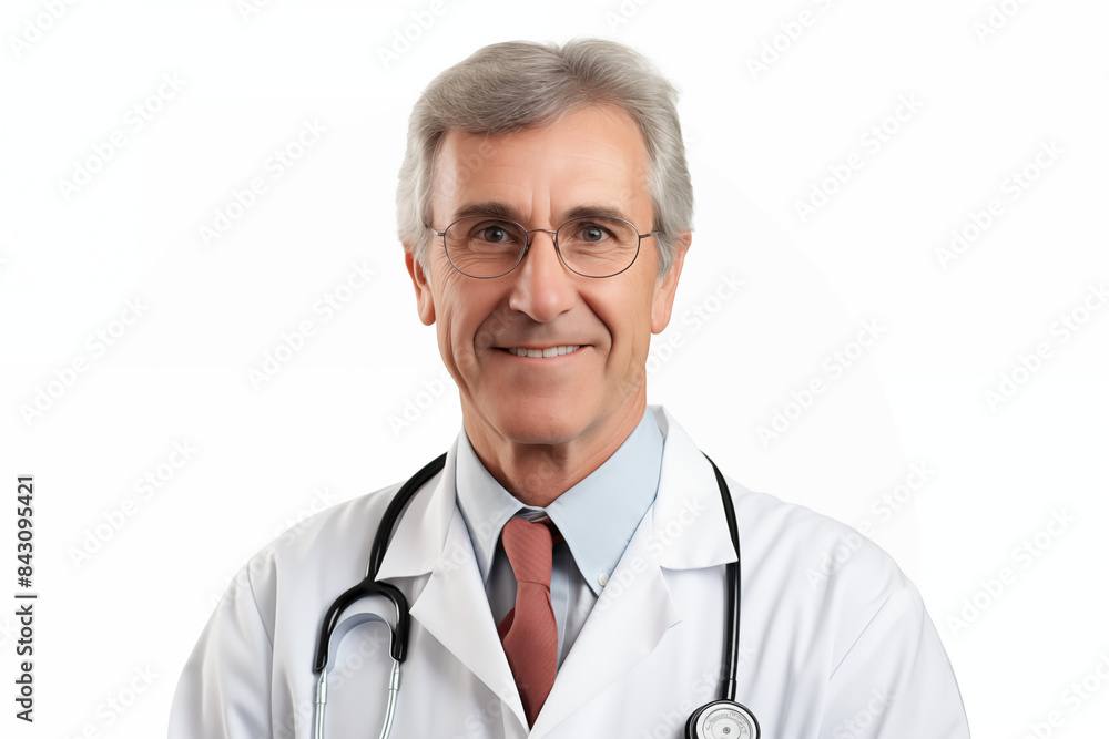 White smiling doctor on a white background. World of Medicine. Personal care profession. Medical studies. European doctor. French. America. Images for graphic designers. Image for communication. AI. White smiling doctor on a white background. World of Medicine. Personal care profession. Medical studies. European doctor. French. America. Images for graphic designers. Image for communication. AI.