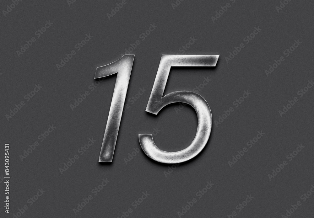 Chrome metal 3D number design of 15 on grey background. Chrome metal 3D number design of 15 on grey background.