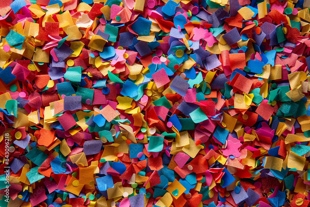 Colorful confetti paper scatters across the background, creating a vibrant and festive scene perfect for celebrations Colorful confetti paper scatters across the background, creating a vibrant and festive scene perfect for celebrations