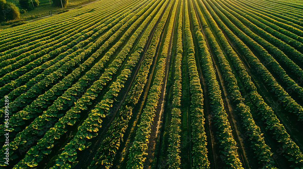 From an aerial perspective, a farm field unfolds beneath, a patchwork of lush greenery or golden crops stretching to the horizon From an aerial perspective, a farm field unfolds beneath, a patchwork of lush greenery or golden crops stretching to the horizon
