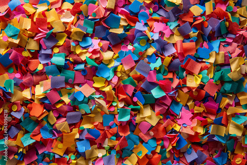 Colorful confetti paper scatters across the background  creating a vibrant and festive scene perfect for celebrations