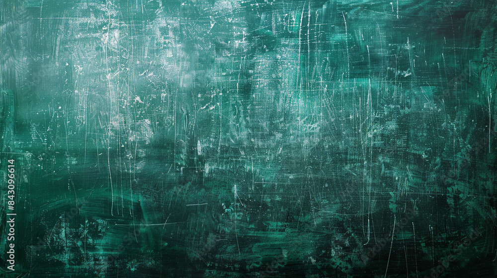 On a green chalkboard background, remnants of chalk rubbed out create a textured and faded effect On a green chalkboard background, remnants of chalk rubbed out create a textured and faded effect