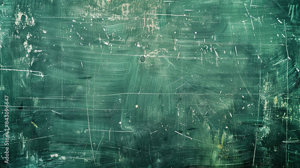 On a green chalkboard background, remnants of chalk rubbed out create a textured and faded effect On a green chalkboard background, remnants of chalk rubbed out create a textured and faded effect