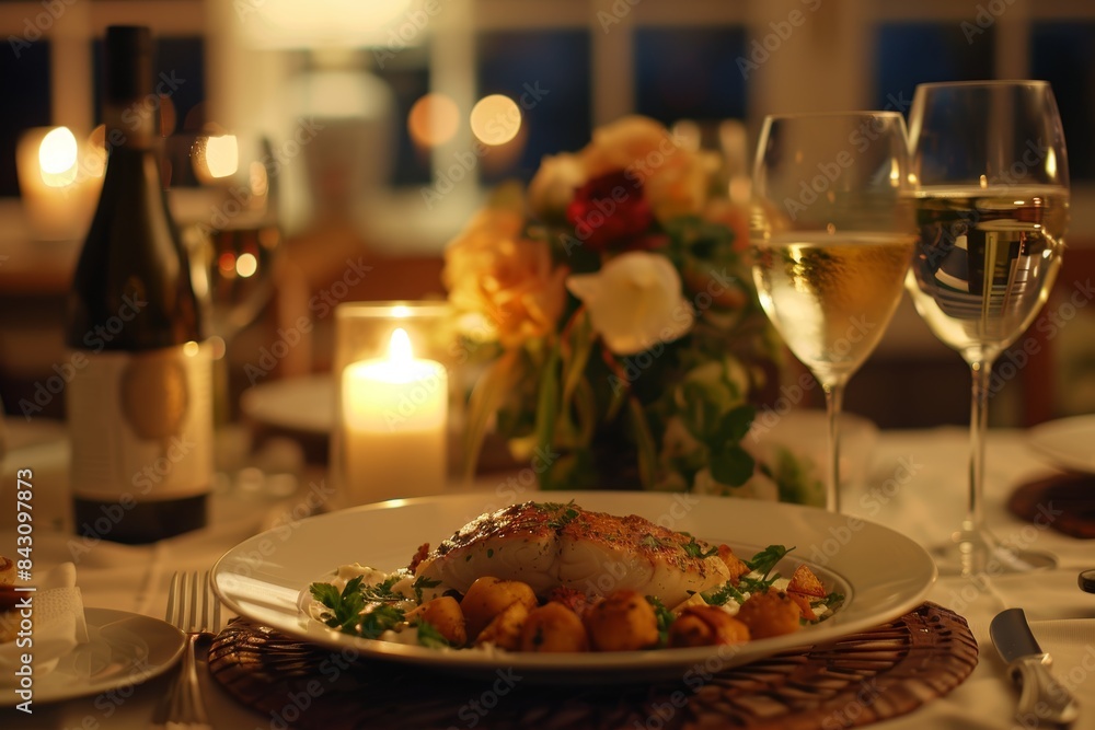 Elegant Dinner Setting with Dukan Diet Meal and Romantic Candlelight Ambiance Elegant Dinner Setting with Dukan Diet Meal and Romantic Candlelight Ambiance