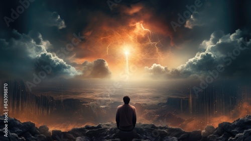 Man contemplating after apocalyptic event photo