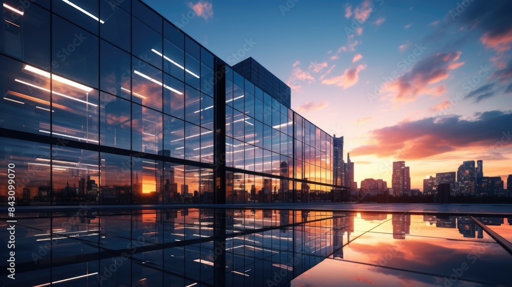 Cityscape reflection at sunset Cityscape reflection at sunset
