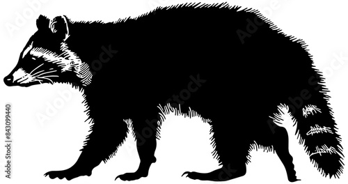 Silhouette of a raccoon walking, isolated 