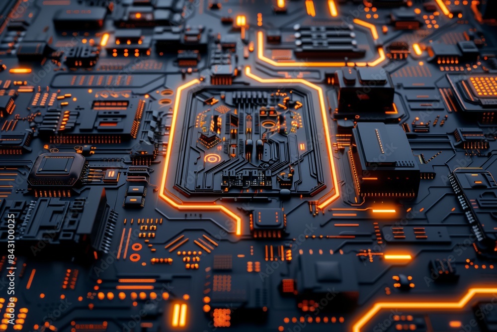 Fototapeta premium Digital Engineering Elegance: Complex Circuitry with Illuminated Bulbs and Wires, Inspiring AI and Technological Advancement