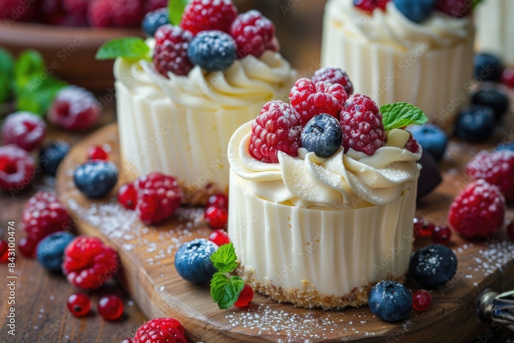 Cheesecake dessert with berries and mint Cheesecake dessert with berries and mint
