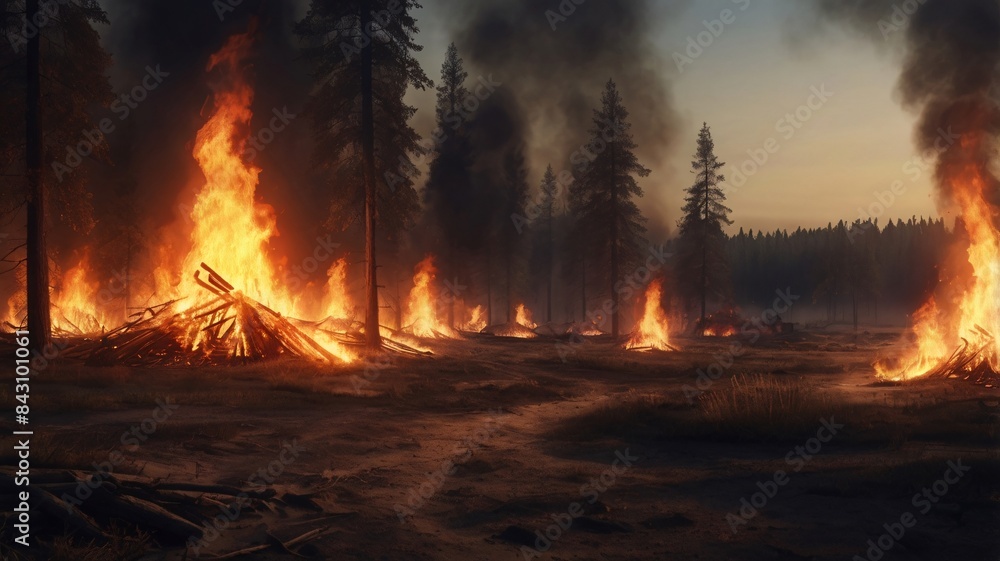 Fototapeta premium Forest Fire: Global Warming Concept
