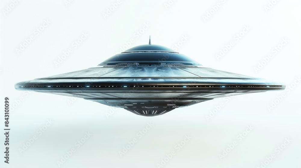 Alien spacecraft with a UFO emblem set against a clean white backdrop Alien spacecraft with a UFO emblem set against a clean white backdrop