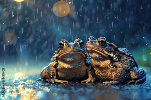Two toads in the rain photo