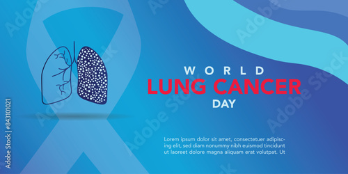 World Lung Cancer Day Poster with white cancer awareness ribbon vector. White awareness ribbon, human lungs and world map silhouette icon vector. August 1. Important day