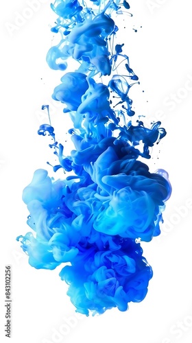 Color blue paint in water isolated on white background