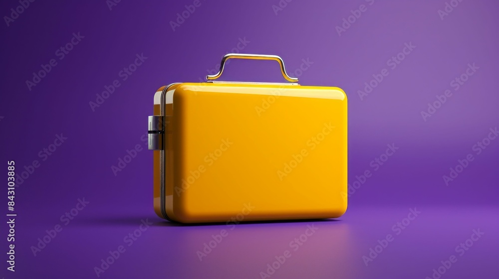 Yellow Case on Purple Background. Generative ai. Yellow Case on Purple Background. Generative ai.