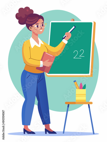 A teacher writing notes on a whiteboard vector