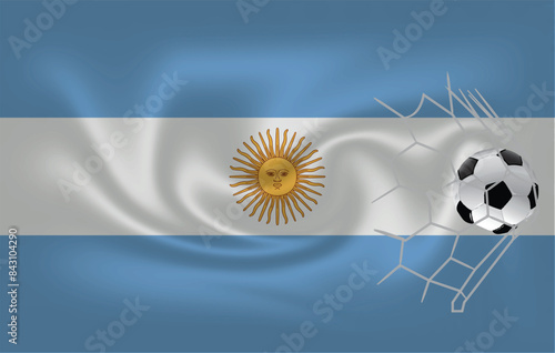 3d Argentina flag with football goal vector illustration, banner, poster, background, and fully editable EPS file.