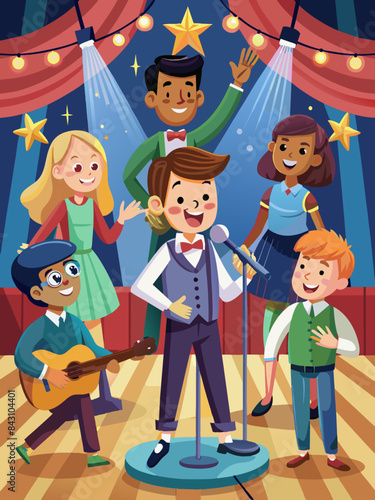 A school talent show with students performing vector