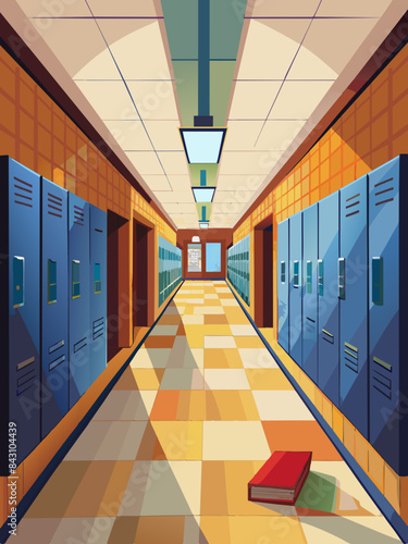 A school hallway with lockers vector