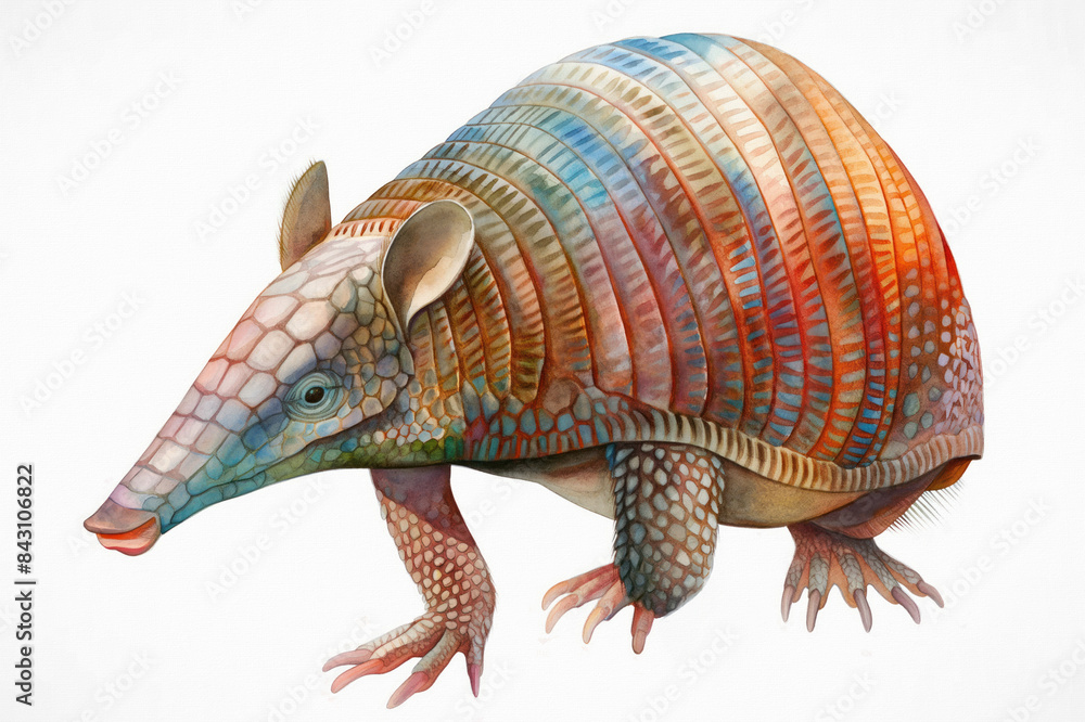 Armadillo. Watercolor illustration style. Rolling on a white backdrop. Creative conceptual armored critter artistry. Abstract brush strokes with a touch of rugged realism. Armadillo. Watercolor illustration style. Rolling on a white backdrop. Creative conceptual armored critter artistry. Abstract brush strokes with a touch of rugged realism.