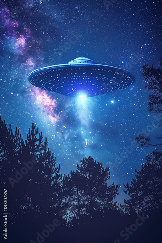 UFO Hovering Over Trees At Night