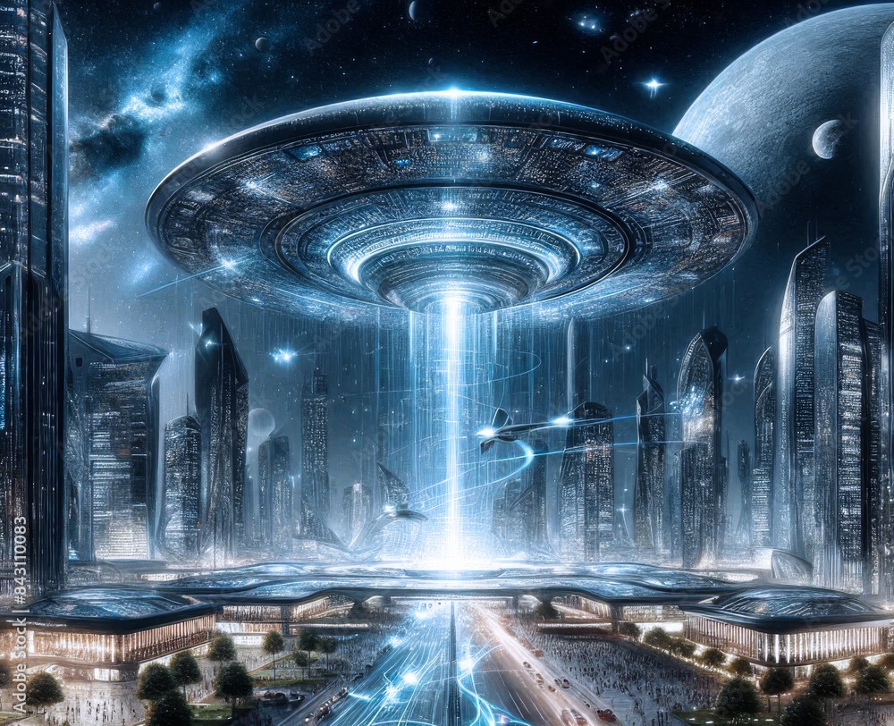 Obraz premium Futuristic world with alien ships