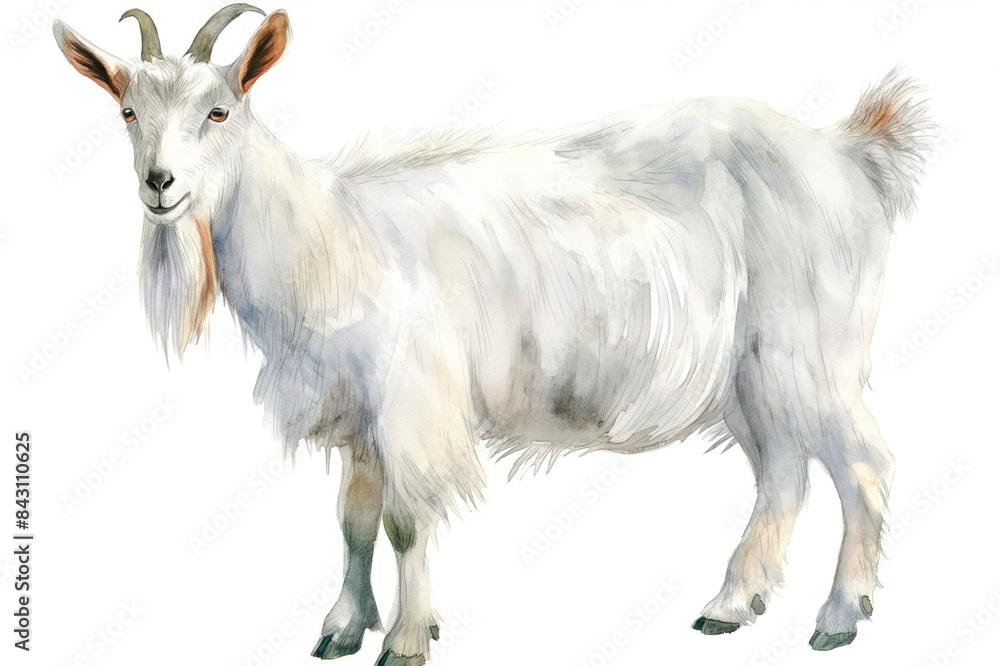 Goat. Captivating watercolor rendition. Presented on pure white canvas. Artistic interpretation of fascinating wildlife. Fusion of abstract and realistic elements. Goat. Captivating watercolor rendition. Presented on pure white canvas. Artistic interpretation of fascinating wildlife. Fusion of abstract and realistic elements.