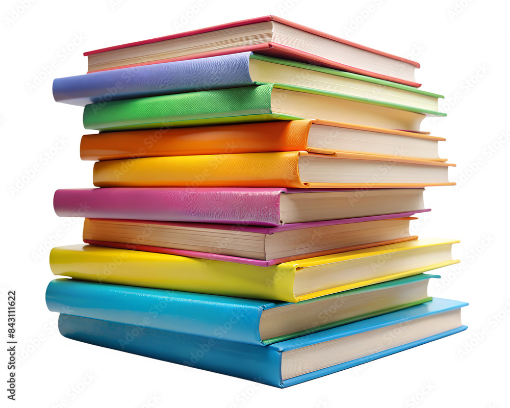 Stack of colorful books on isolated PNG background. Stack of colorful books on isolated PNG background.
