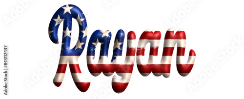 Rayan- Bandiera degli Stati Uniti - nome proprio - scrittura tubolare effetto tridimensionale - Grafica vettoriale - Parola auguri, banner, biglietti, stampe, cricut, silhouette, sublimazione
