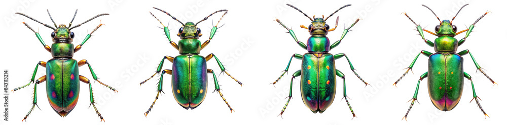 Fototapeta premium Collection of Tiger Beetle Illustrations Isolated