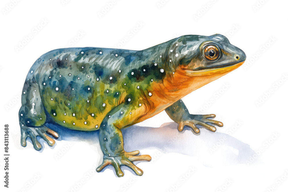 Obraz premium Newt. Authentic watercolor style. Set against a clean white backdrop. Unique artistic portrayal of nature's wonder. Blend of abstract flair and lifelike details.