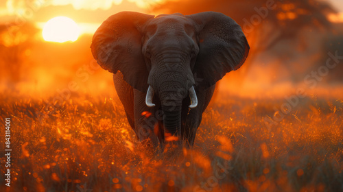 elephant at sunset, Generative AI
