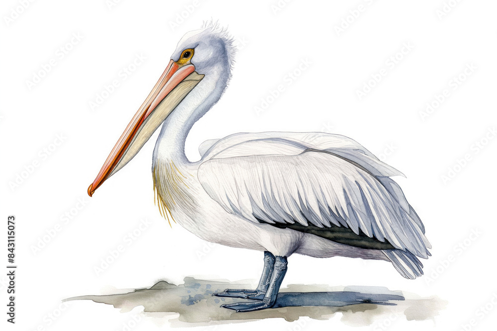 Pelican. Authentic watercolor style. Set against a clean white backdrop. Unique artistic portrayal of coastal avian beauty. Blend of abstract flair and lifelike details. Pelican. Authentic watercolor style. Set against a clean white backdrop. Unique artistic portrayal of coastal avian beauty. Blend of abstract flair and lifelike details.