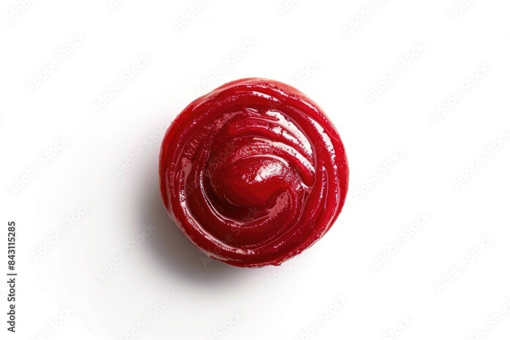A close-up view of a single red cupcake on a white surface A close-up view of a single red cupcake on a white surface