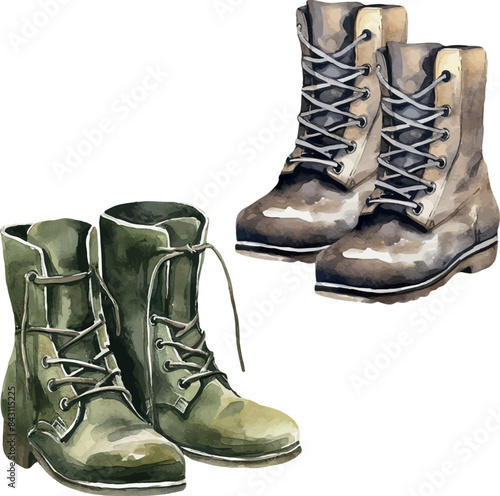 Vector Watercolor hiking clipart, camping, boots illustrations for camping trip, invitation, greeting cards, birthday, event, holiday, wedding card, printable