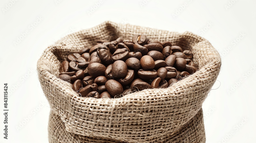 **Roasted coffee beans in a burlap sack.** This image shows a close-up of roasted coffee beans in a burlap sack. **Roasted coffee beans in a burlap sack.** This image shows a close-up of roasted coffee beans in a burlap sack.