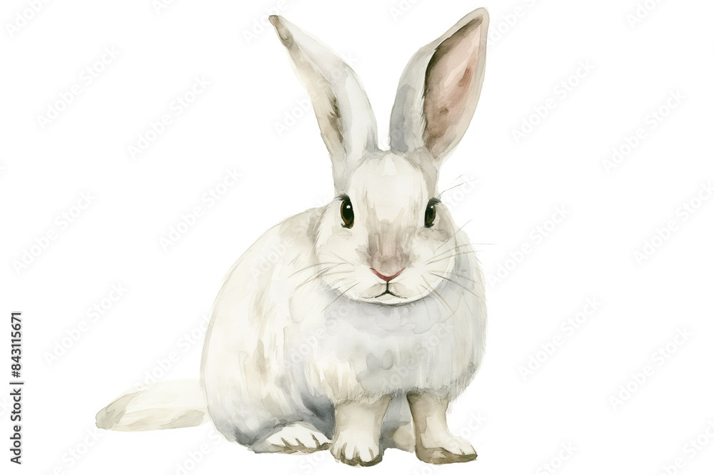 Watercolor illustration style of a white rabbit, isolated on a clean white background. Creative wildlife animal art featuring abstract brush strokes that add a touch of realism to the conceptual desig Watercolor illustration style of a white rabbit, isolated on a clean white background. Creative wildlife animal art featuring abstract brush strokes that add a touch of realism to the conceptual desig