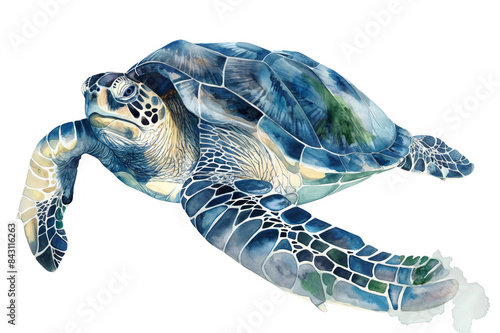 Sea turtle. Watercolor illustration style. Isolated on a white background. Creative conceptual wildlife animal art. Abstract brush strokes with a touch of realism. Ideal for any print project photo