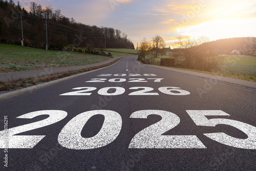 Wallpaper Mural Summer asphalt curvy road with new year numbers 2025, 2026, 2027, 2028. New Business start concept. Torontodigital.ca