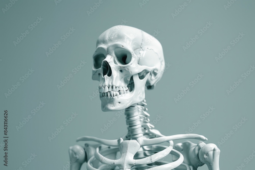 A old skeleton is photographed in black and white, showing the details of its bones A old skeleton is photographed in black and white, showing the details of its bones