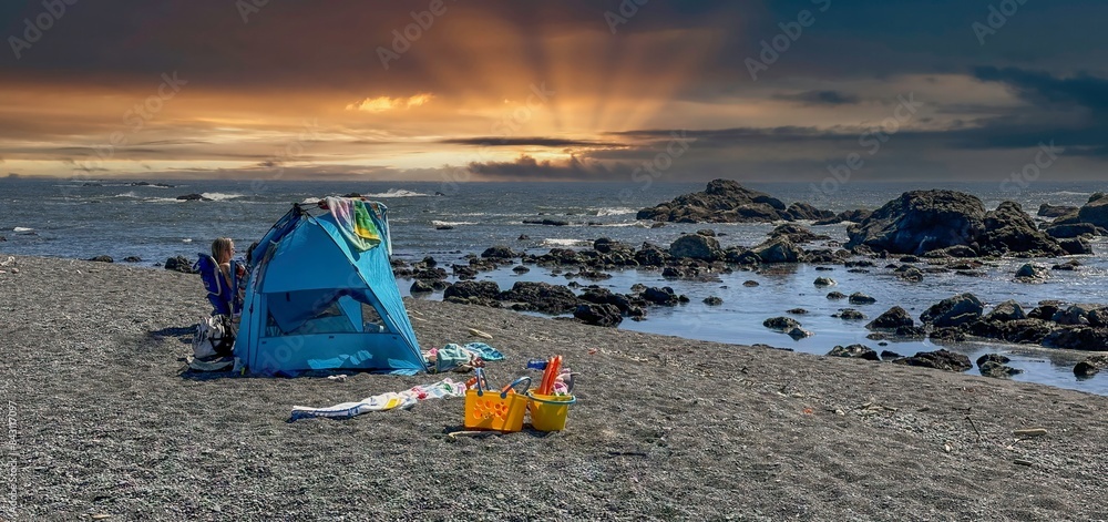 Camping on a secluded beach near Brookings on the south Oregon coast