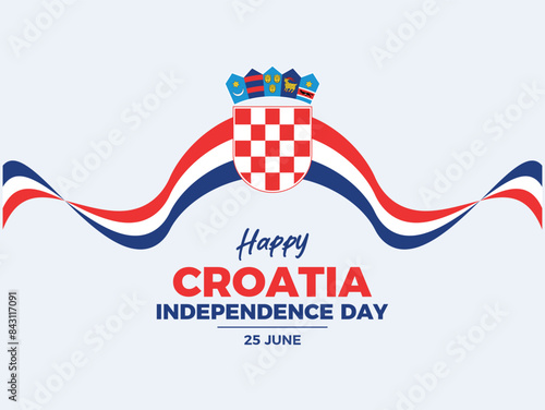 Croatia Independence Day poster vector illustration. Dan neovisnosti. Croatian flag ribbon icon. Croatia flag tricolor symbol. Template for background, banner, card. June 25 every year. Important day