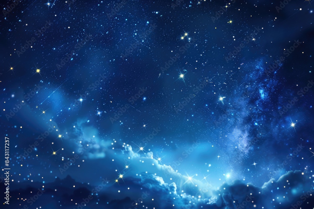 Fototapeta premium A dark blue night sky with visible stars and clouds, ideal for backgrounds or astronomy themed projects