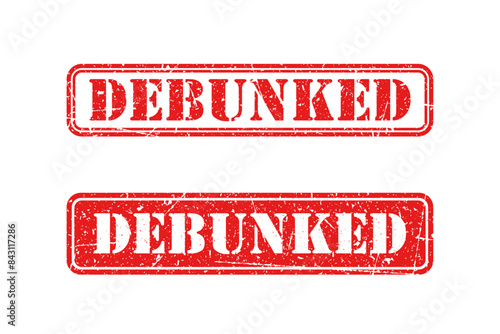 Debunked red stamp on white background