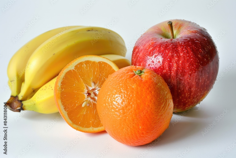 Oranges, Apples, and Bananas Fresh Fruit Portions in Red and Yellow Oranges, Apples, and Bananas Fresh Fruit Portions in Red and Yellow