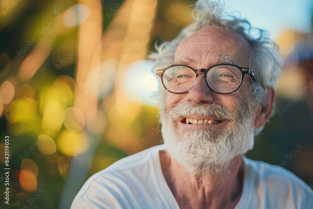 A person wearing glasses and a beard smiles warmly, ideal for illustrations about intelligence, wisdom, or a friendly approach A person wearing glasses and a beard smiles warmly, ideal for illustrations about intelligence, wisdom, or a friendly approach