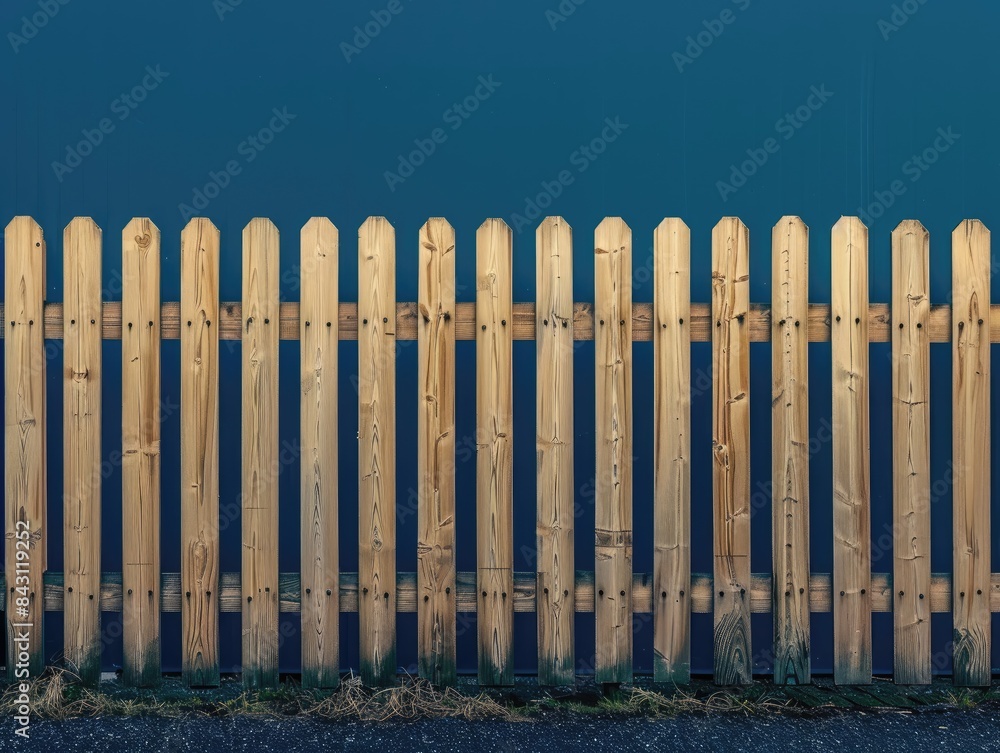 Wooden Fence Against Blue Wall Wooden Fence Against Blue Wall